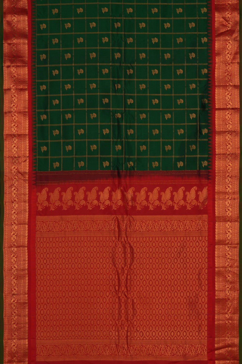 Image of Gadwal Silk Kattam Green Saree